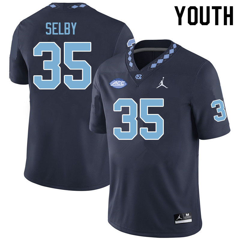 Youth #35 Jaden Selby North Carolina Tar Heels College Football Jerseys Sale-Navy